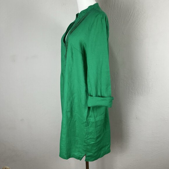 Lilly Pulitzer Rhoda Long Sleeve Popover Dress 100% Linen Green Pintuck Size 8 - Picture 4 of 12